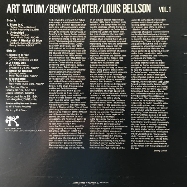 Art Tatum - The Tatum Group Masterpieces Vol. 1(LP, Album)
