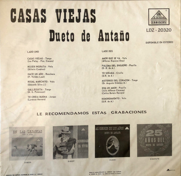 Dueto De Antaño - Casas Viejas (LP, Album)
