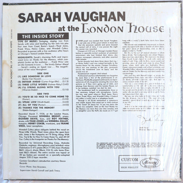 Sarah Vaughan - After Hours At The London House (LP, Album, Mono, RE)