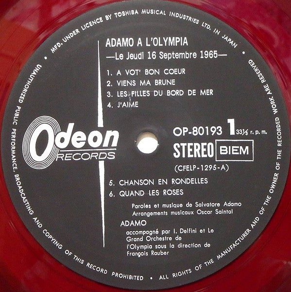 Adamo - Adamo À L'Olympia (LP, Album, Red)