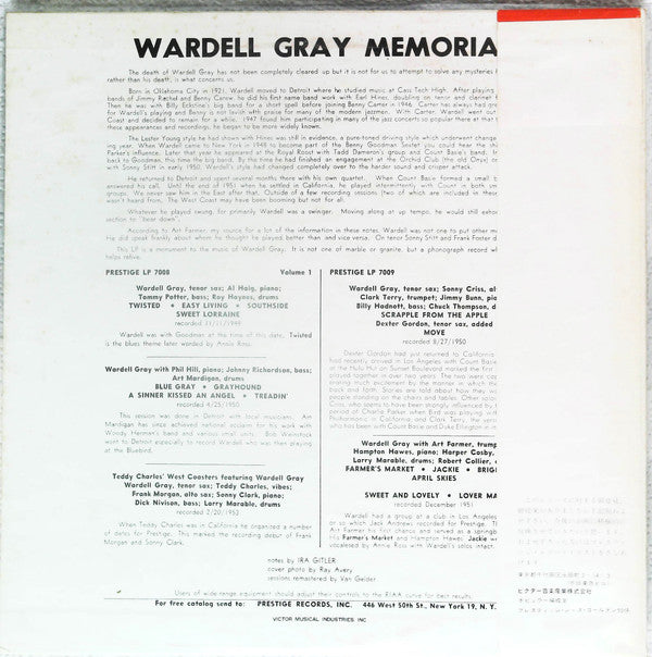 Wardell Gray - Memorial Volume One (LP, Album, Mono, Promo, RE, RM)