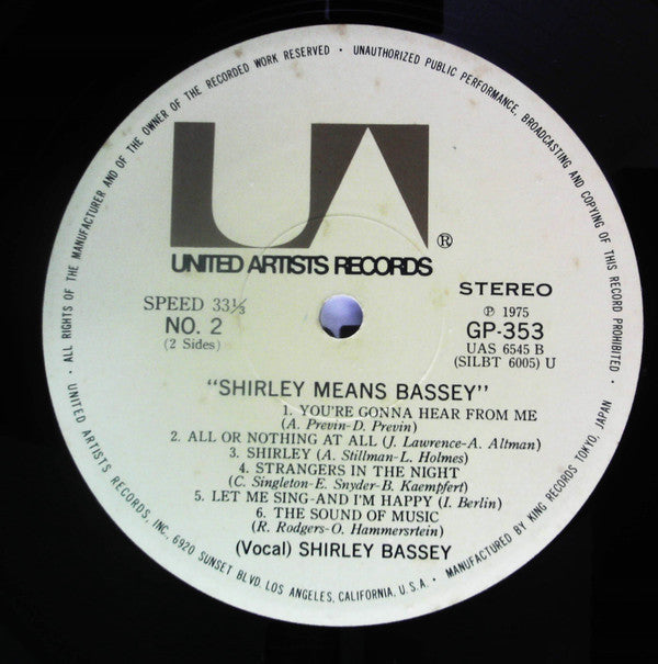 Shirley Bassey - Shirley Means Bassey (LP, Album, RE)