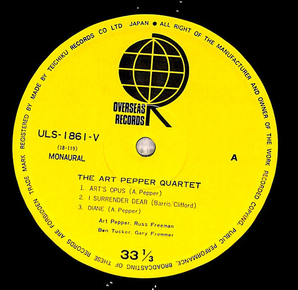 The Art Pepper Quartet* - The Art Pepper Quartet (LP, Album, Mono, RE)