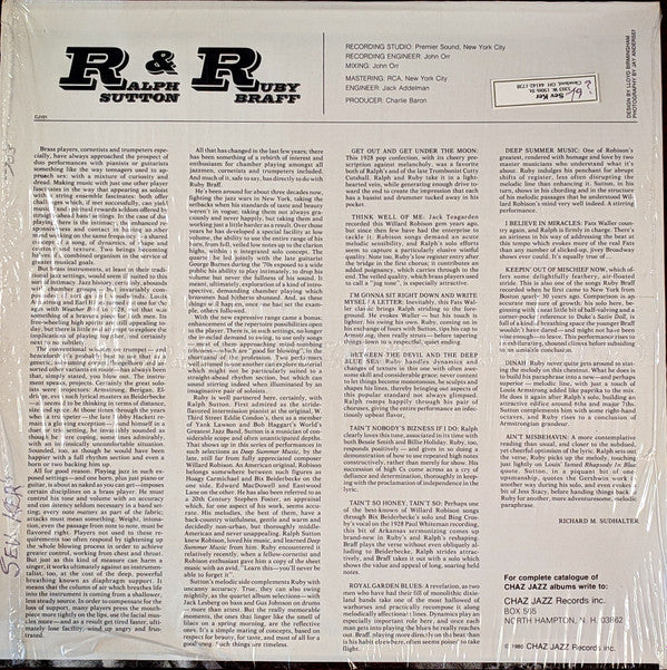 Ralph Sutton (2) & Ruby Braff - Ralph & Ruby Duet (LP)