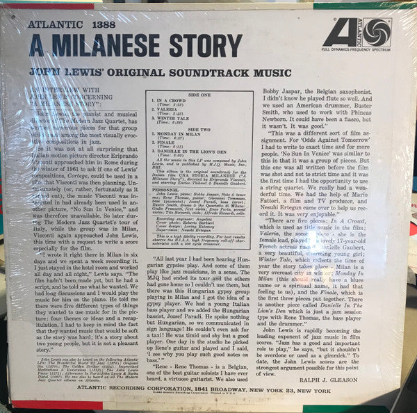 John Lewis (2) - A Milanese Story (Original Soundtrack)(LP, Album, ...