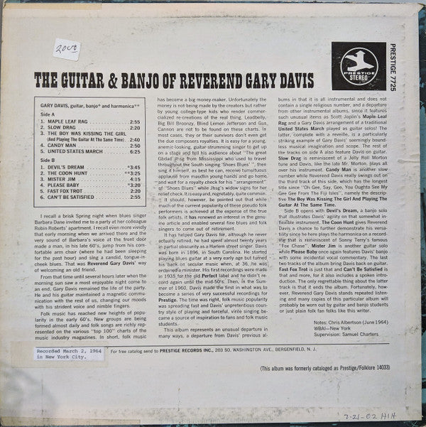 Rev. Gary Davis - The Guitar & Banjo Of Reverend Gary Davis(LP, RE,...
