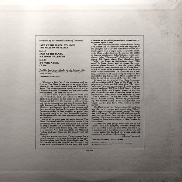 The Miles Davis Sextet - Jazz At The Plaza Vol. 1 (LP, Album, RE)