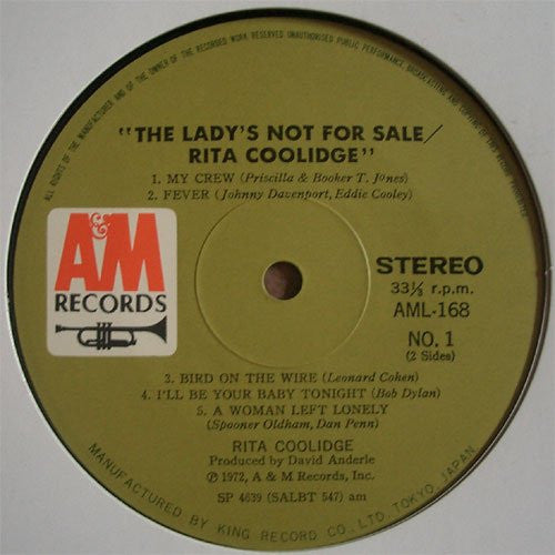 Rita Coolidge - The Lady's Not For Sale (LP, Album, Gat)