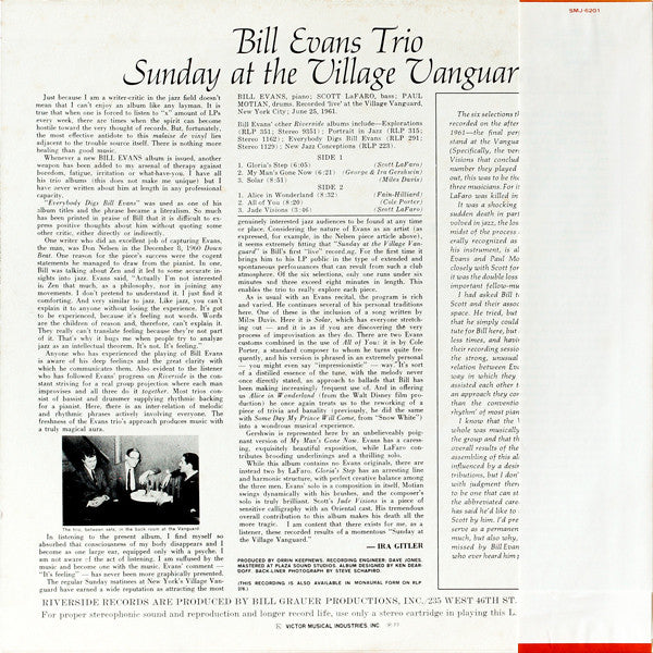 The Bill Evans Trio - Sunday At The Village Vanguard(LP, Album, RE)