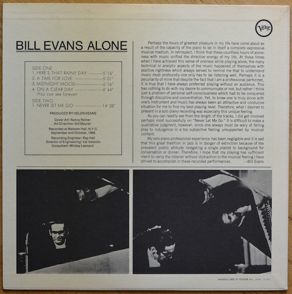 Bill Evans - Alone (LP, Album, RE)