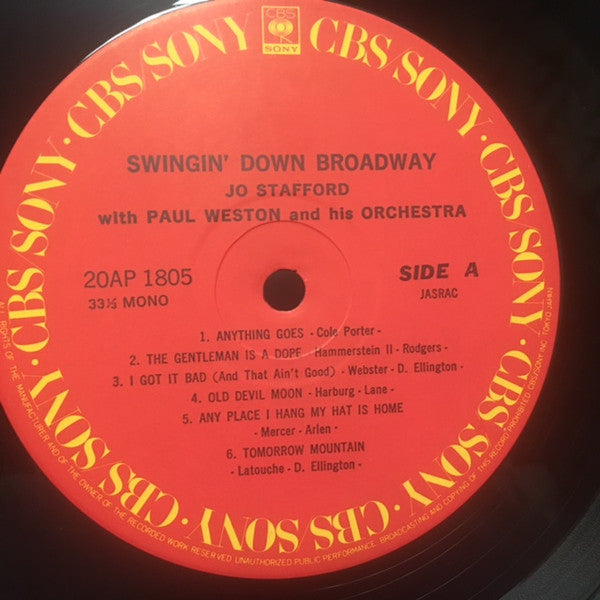 Jo Stafford - Swingin' Down Broadway (LP, Album, Mono, RE)