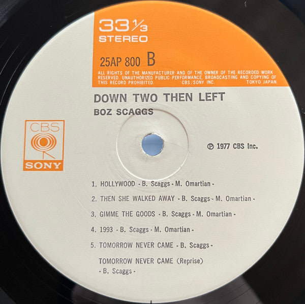 Boz Scaggs - Down Two Then Left = ダウン・トゥー・ゼン・レフト(LP, Album)