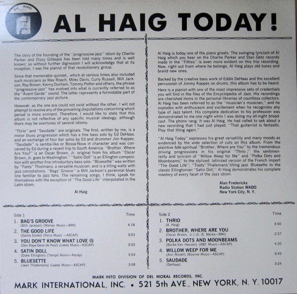Al Haig - Today! (LP, RE)