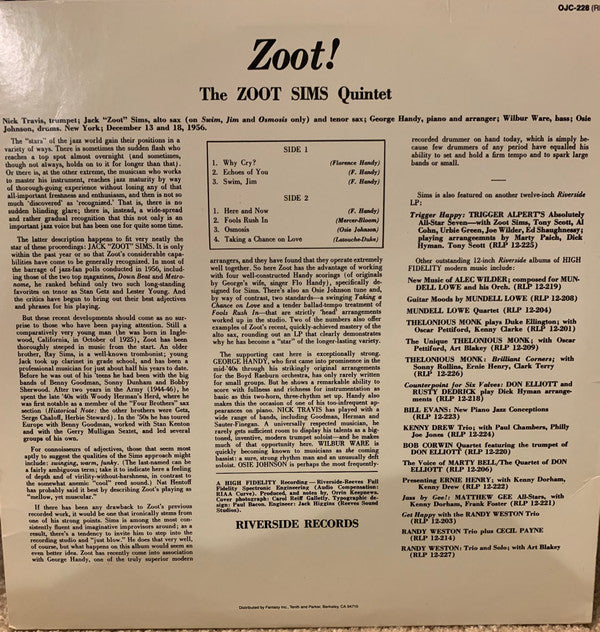 The Zoot Sims Quintet - Zoot! (LP, Album, RE)