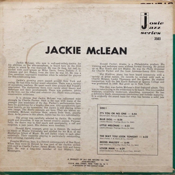 Jackie McLean Quintet - Quintet (LP, Album, Mono, RE)