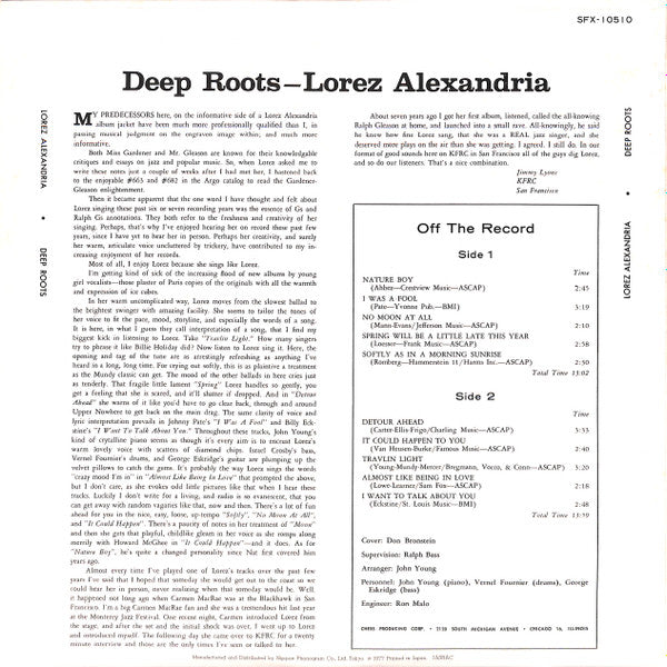 Lorez Alexandria - Deep Roots (LP, Album, RE)