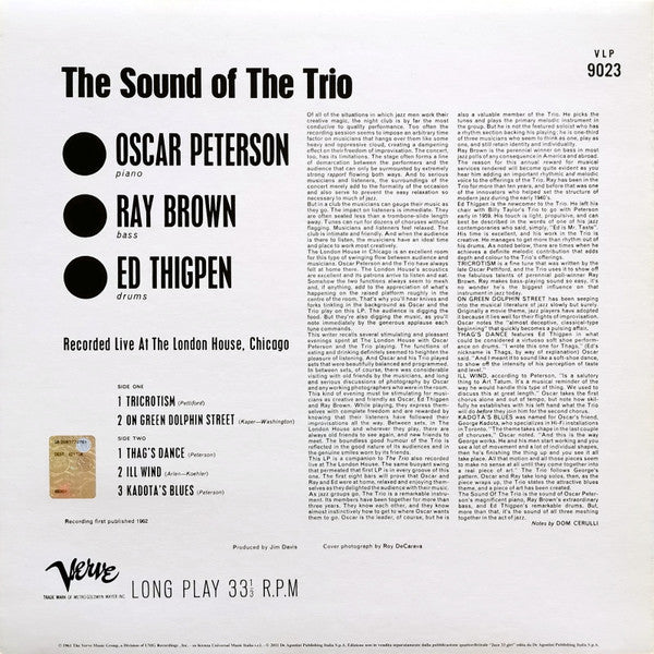 Oscar Peterson - The Sound Of The Trio(LP, Album, RE, 180)