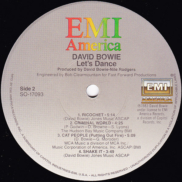 David Bowie - Let's Dance (LP, Album, Jac)