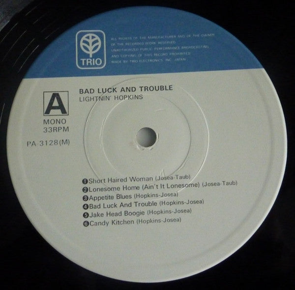 Lightnin' Hopkins - Bad Luck And Trouble (LP, Comp, Mono)