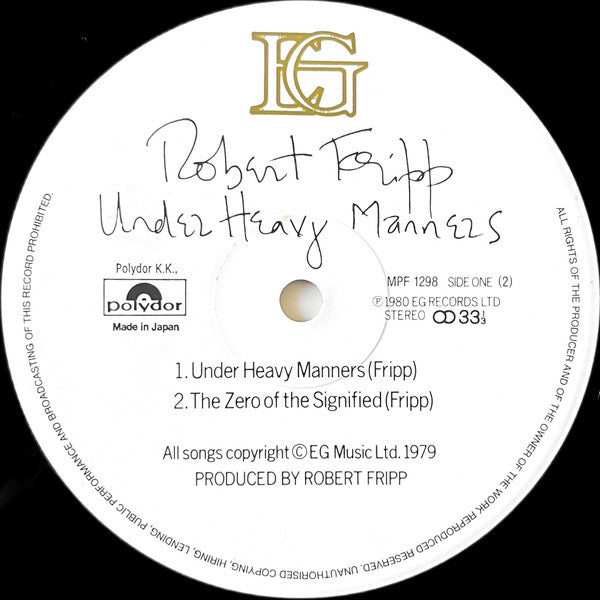 Robert Fripp - God Save The Queen / Under Heavy Manners (LP, Album)