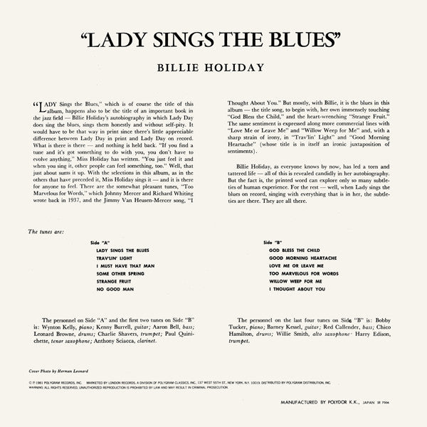 Billie Holiday - Lady Sings The Blues (LP, Album, Mono, RE)