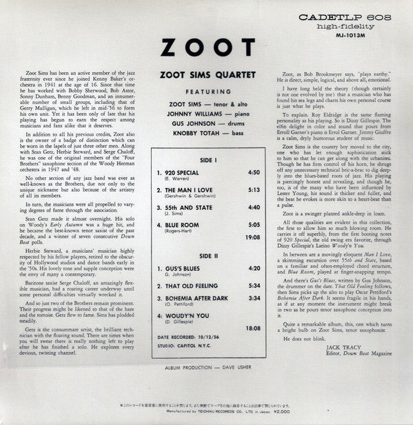 Zoot Sims Quartet - Zoot (LP, Album, RE)