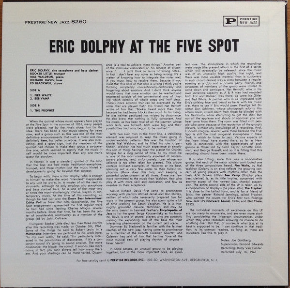 Eric Dolphy - At The Five Spot, Volume 1. (LP, Album, Ltd, RE)