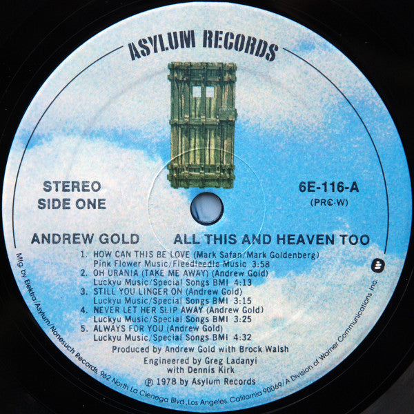 Andrew Gold - All This And Heaven Too (LP, Album, PRC)