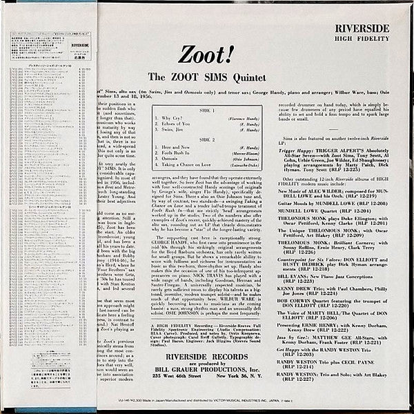 The Zoot Sims Quintet - Zoot! (LP, Album, Mono, RE)