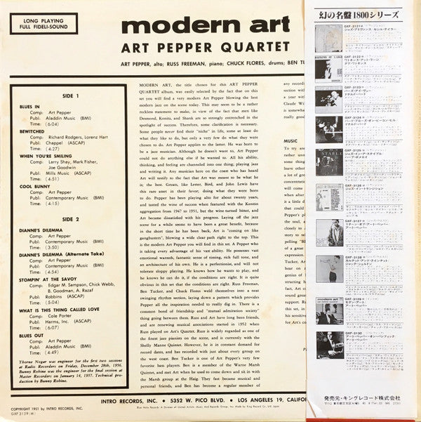 Art Pepper Quartet - Modern Art (LP, Album, Mono, Ltd, RE)