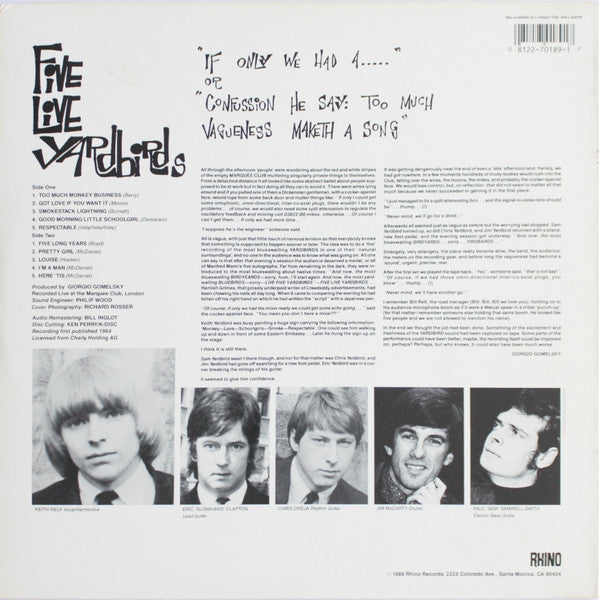 The Yardbirds - Five Live Yardbirds (LP, Album, RE)