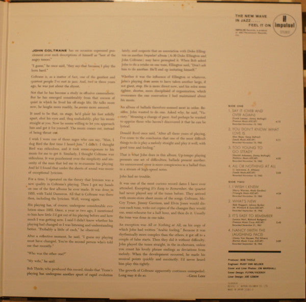 John Coltrane Quartet* - Ballads (LP, Album, RE, Gat)