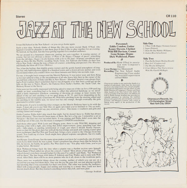 Eddie Condon - Jazz At The New School(LP, Album)