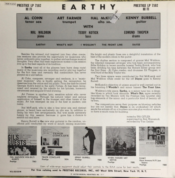 The Prestige All Stars - Earthy (LP, Album, Mono, RE)