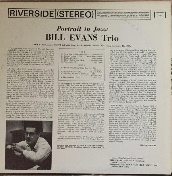 Bill Evans Trio* - Portrait In Jazz (LP, Album, RP)