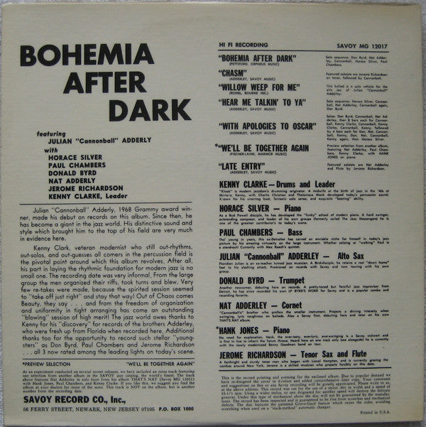 Cannonball Adderley - Bohemia After Dark(LP, Album, Mono, RP)