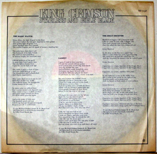 King Crimson - Starless And Bible Black (LP, Album, MO )