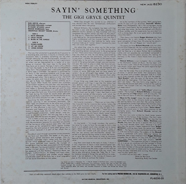 Gigi Gryce Quintet - Saying Somethin'! (LP, Album, Mono, RE)