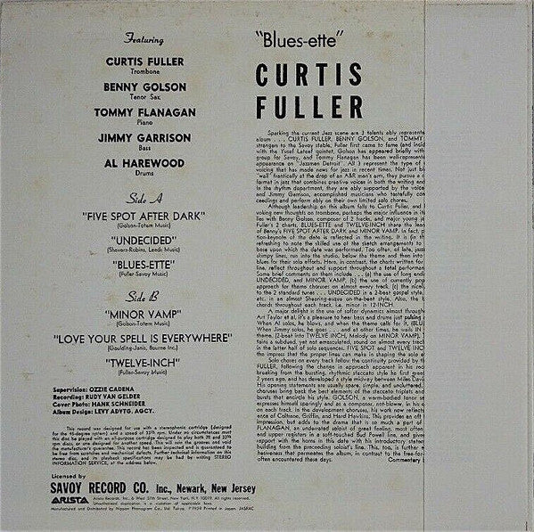 Curtis Fuller - Blues-ette (LP, Album, RE)