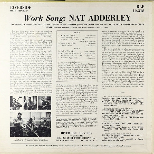 Nat Adderley - Work Song (LP, Album, Mono)