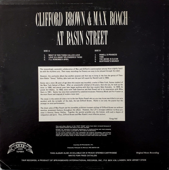 Clifford Brown And Max Roach - At Basin Street (LP, Album, Mono, RE)