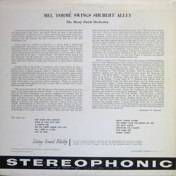 Mel Tormé - Swings Shubert Alley(LP, Album, RE)