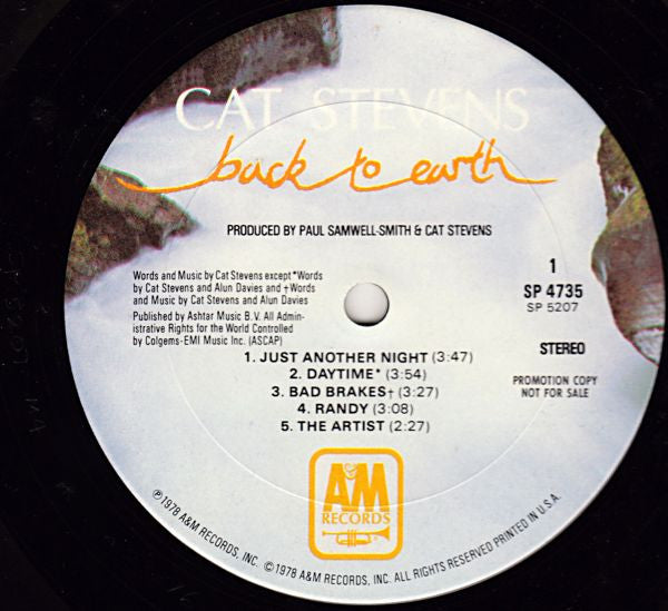 Cat Stevens - Back To Earth (LP, Album, Promo)