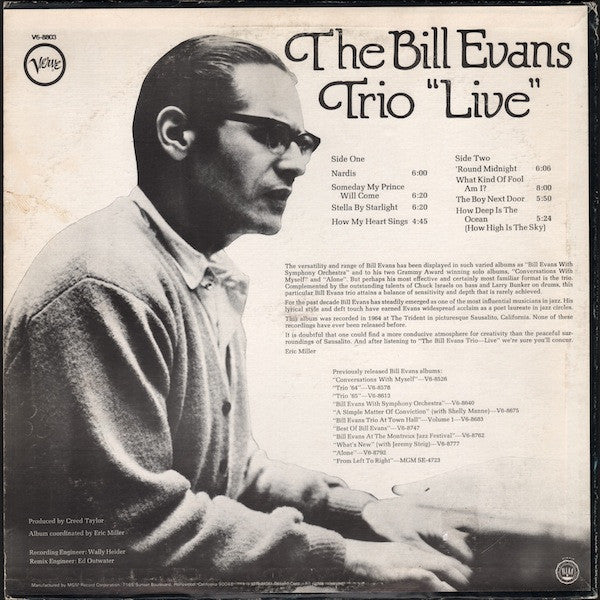 The Bill Evans Trio - ""Live"" (LP, Album)