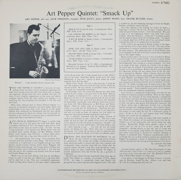 Art Pepper Quintet - Smack Up(LP, Album, RE)