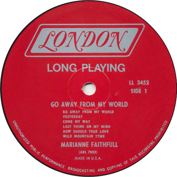 Marianne Faithfull - Go Away From My World (LP, Album, Mono)