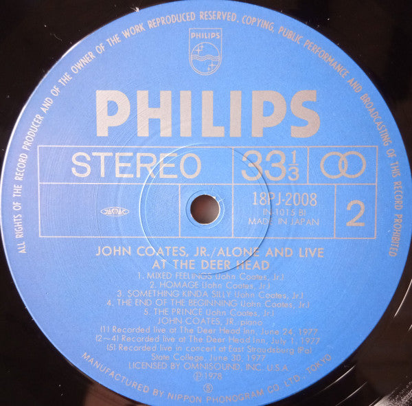 John Coates, Jr - Alone And Live At The Deer Head (LP, Album)