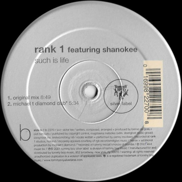 Rank 1 Featuring Shanokee - Such Is Life (12"")