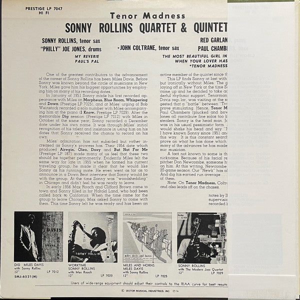 Sonny Rollins Quartet - Tenor Madness (LP, Album, Mono, RE)