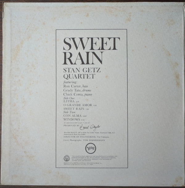 Stan Getz - Sweet Rain (LP, Album, Gat)